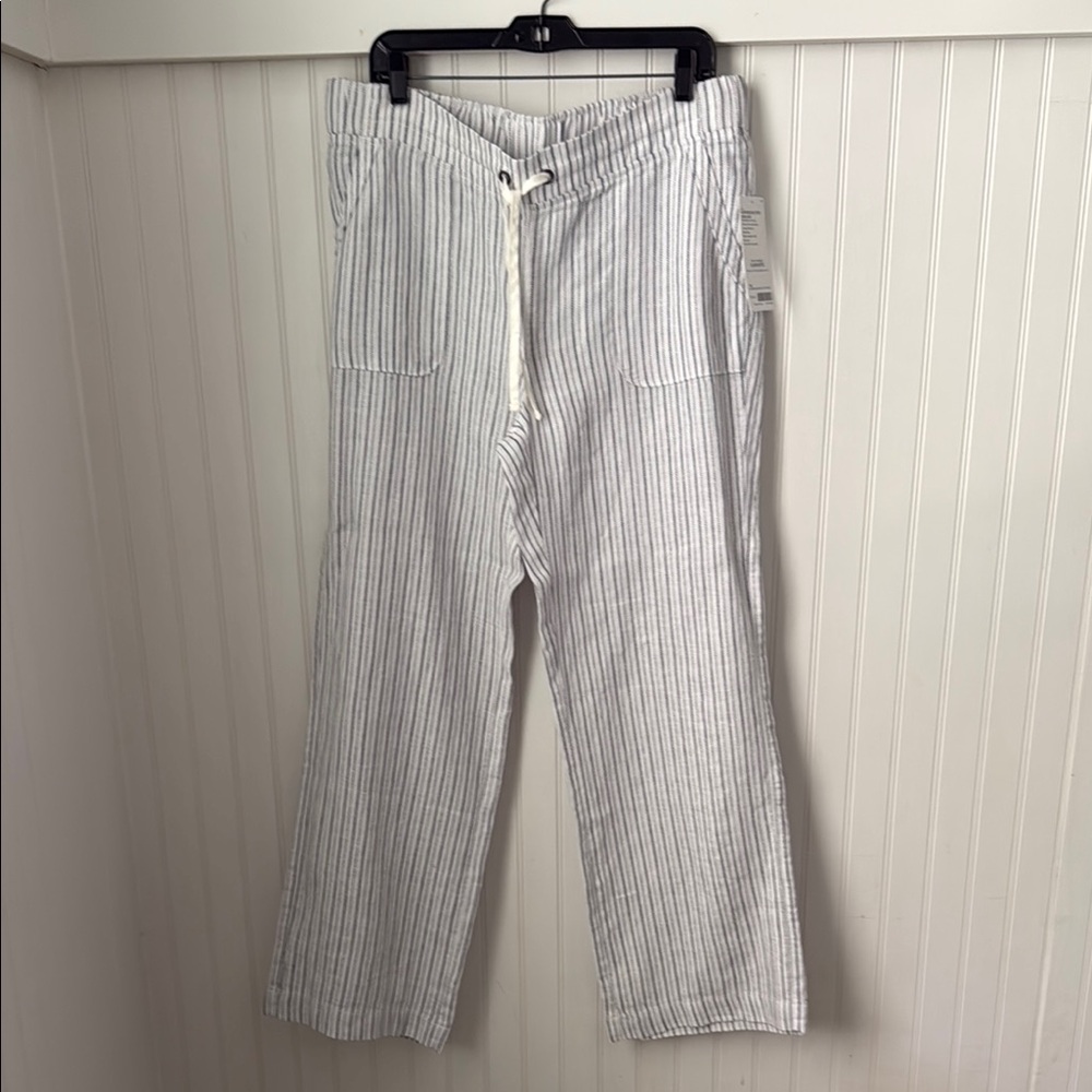 Athleta Gray and White Wide Leg Linen Pants